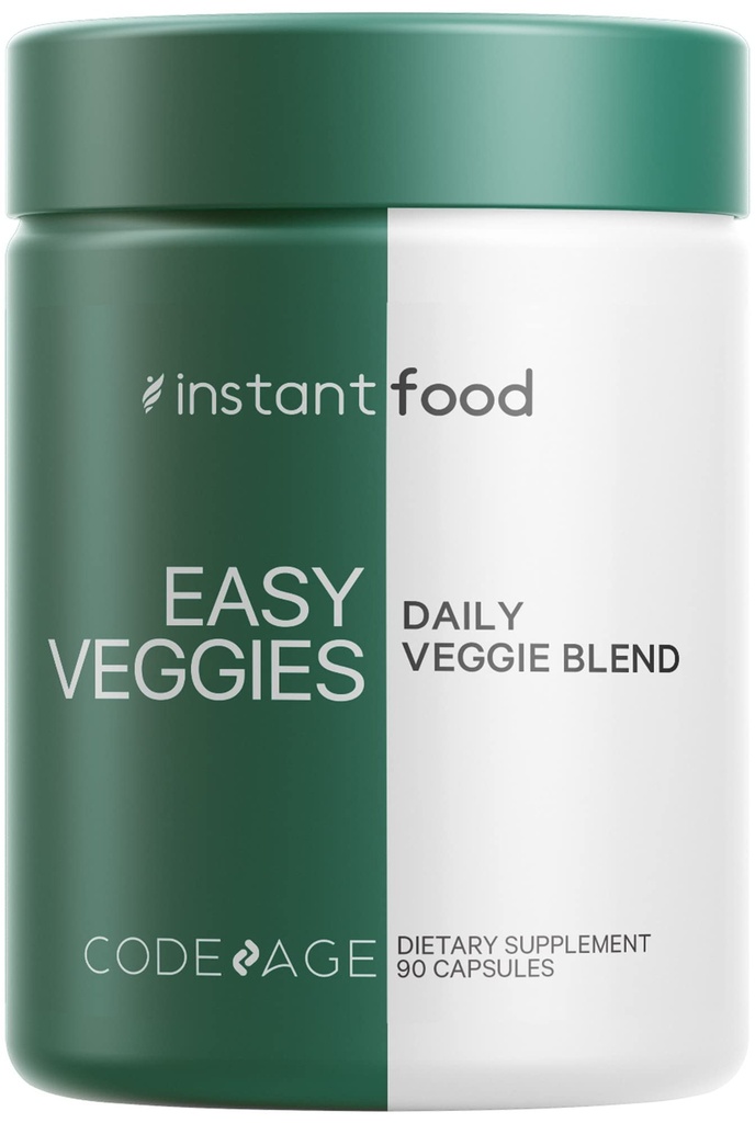 Codeage Instantfood légumes faciles, plus de 15 poudres végétales équivalent tout-en-un, mélange végétalien quotidien, vert de l'alimentation entière suppléments de vitamines capsules, phytonutriments multivitamine, non-OGM, 90 capsules