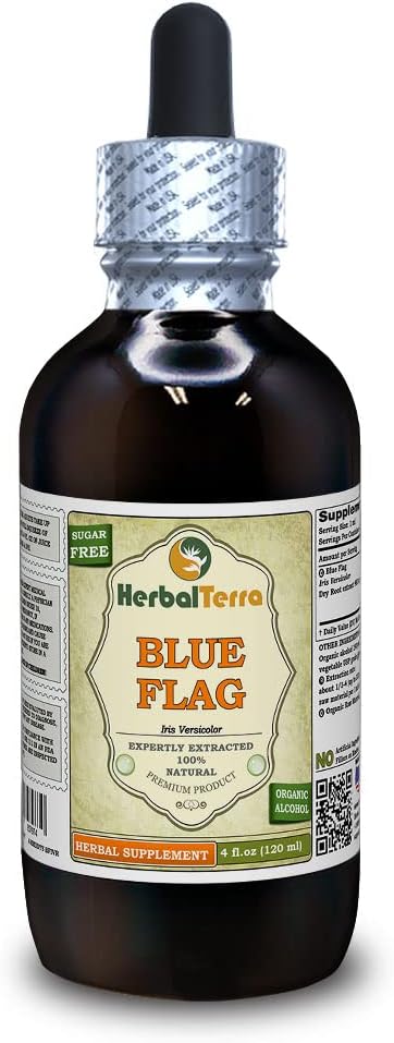 Blauwe vlag (Iris Versicolor) Tinctuur, Organisch gedroogd Root Liquid Extract (Brand Name: HerbalTerra, Trots Made in USA) 4 fl.oz (120 ml)