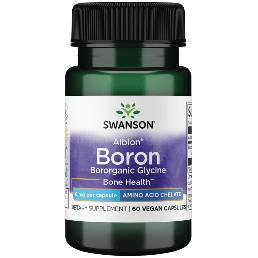 Swanson Boron de l'Albion - Supplément Glycine Boroganique pour soutenir la santé conjointe et la santé des os - Formule d'absorption élevée peut soutenir l'équilibre global - (60 capsules, 6mg chacune)