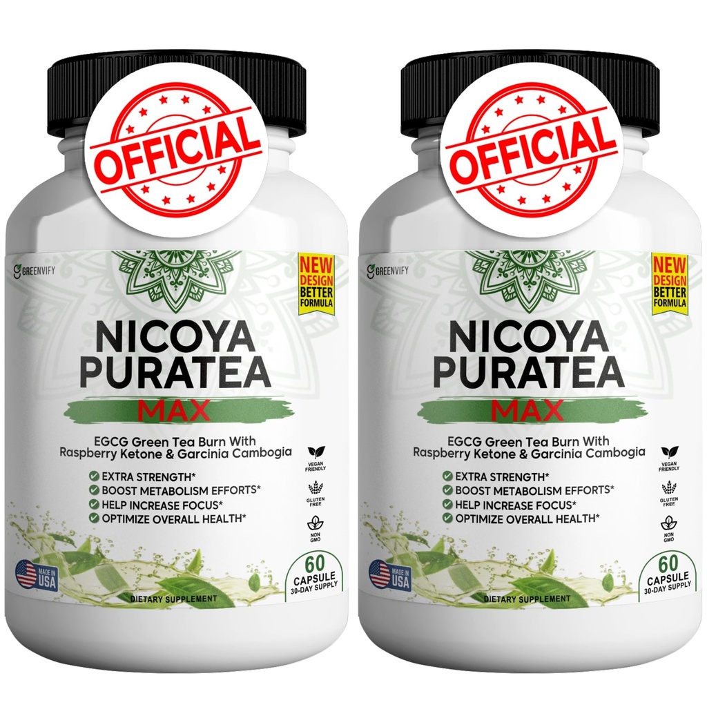 Nicoya PuraTea Max Extrait de thé vert et haricots de café vert pour le soutien du métabolisme, stimuler l'énergie naturelle, supplément antioxydant-rich – 120 capsules