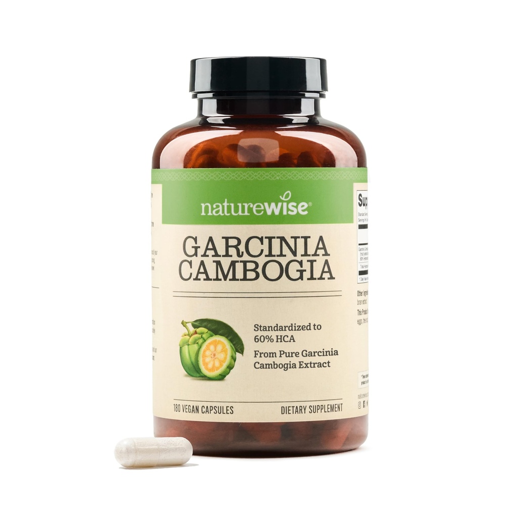 Naturewise Garcinia Cambogia - 60% HCA Concentratie Extract, Natuurlijke ondersteuning voor Weight Goals en Energieniveaus - Veganistisch, Non-GMO, Glutenvrij - 180 Capsules [51]