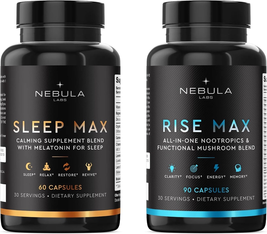 Bestseller Slaap MAX & Rise Professional Bundle All-in-One Premium Nootropics & Functional Mushroom Blend & Calming Blend for Sleep