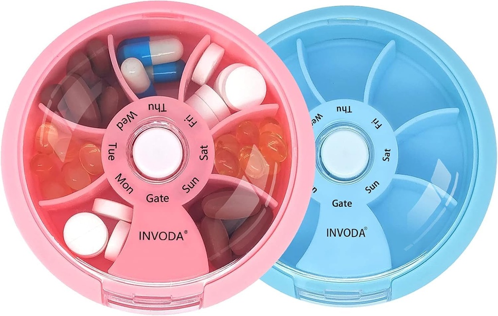 Pillen Organisator kleine pil geval 7 Dag Portable Travel pil Box Cute dagelijkse pil Container voor Medicine Visolie Supplementen Vitamine geval (Roze + Blauw)