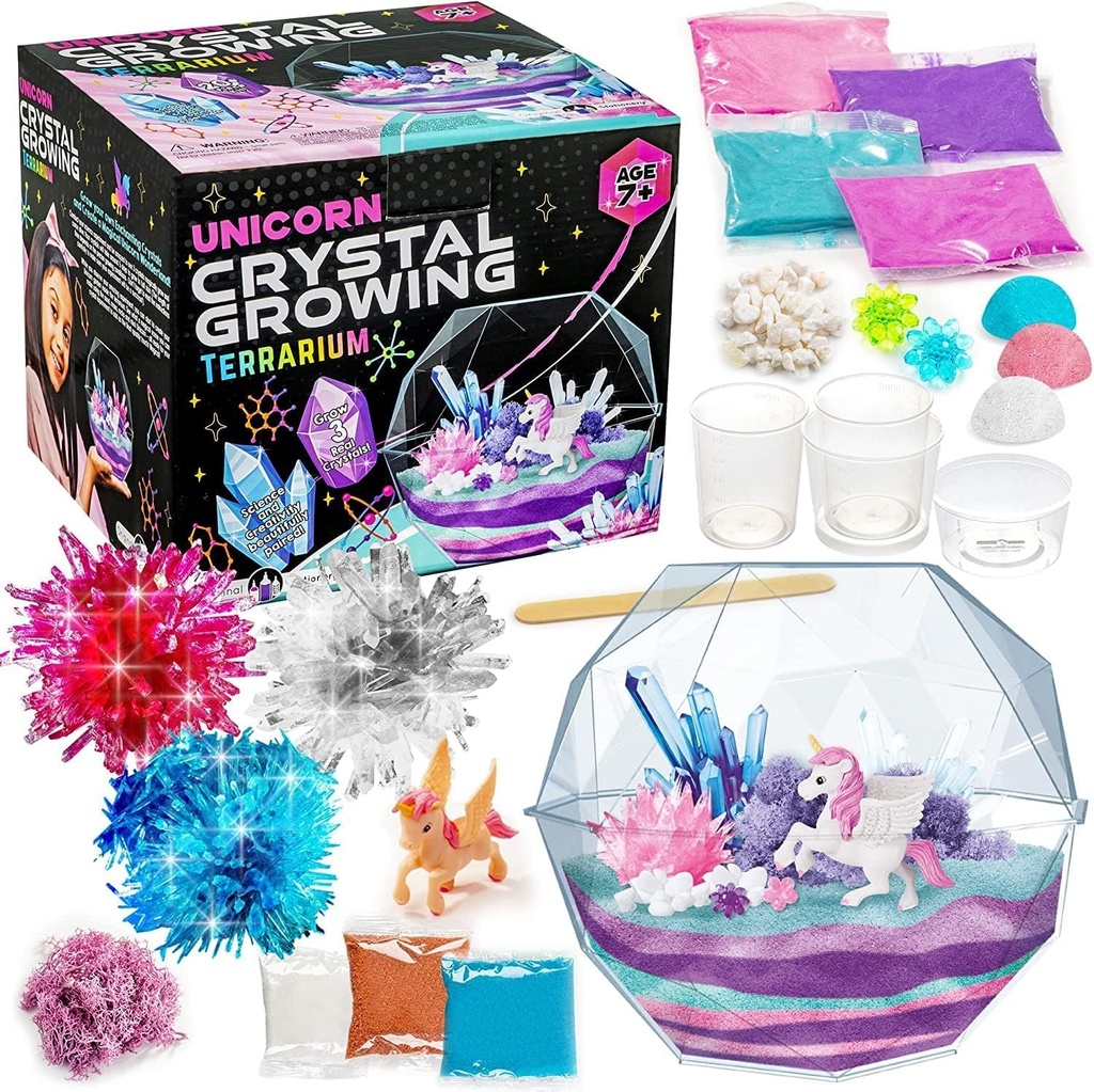 Original Stationery Crystal Growing Kit - Unicorn Terrarium, 6.3 x 5.8 in, Multicolor - STEM Science & Craft Kits voor kinderen 7-12 - Krijg je eigen kristaltuin met magische stenen en bloembedeltjes