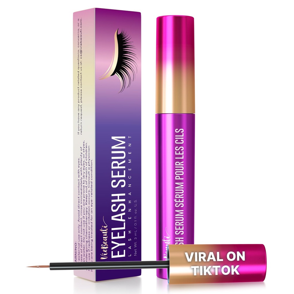 VieBeauti Premium Eyelash Growth Serum: Lash Enhancement Serum met geavanceerde formule om langere Fuller en Thicker Looking Lashes - Vegan & Cruelty-Free voor gevoelige ogen 3ml 3-maand levering