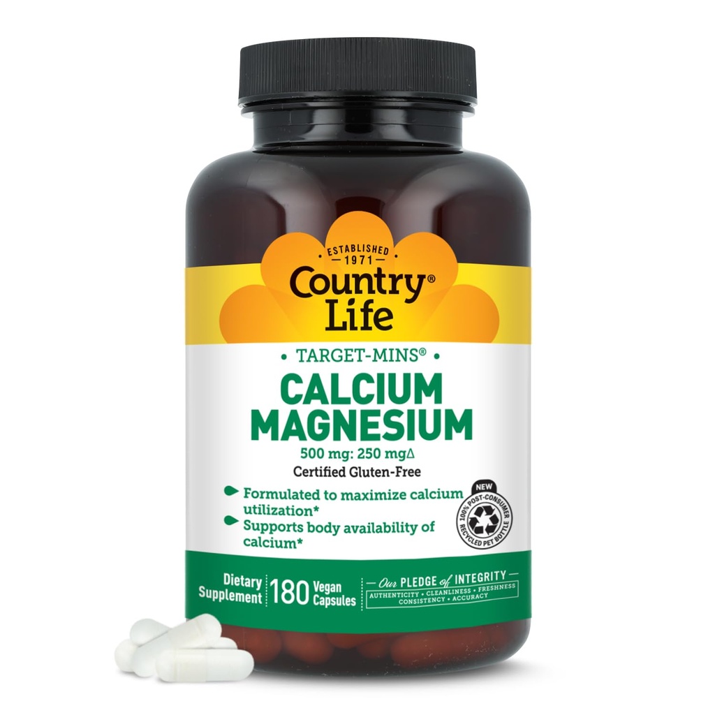 Country Life Target-Mins Calcium Magnesium Complex - 1000mg Calcium, 500mg Magnesium, Glutenvrij supplement voor botgezondheid