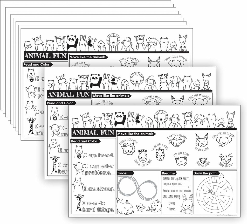 Dier kleurplaten voor kinderen Bulk activiteit Placemats voor kinderen Gross Motor Skills, Fine Motor Skills, Visual Motor Skills, Brain Break Activiteiten, ADHD hulpmiddelen voor kinderen, Autisme leermaterialen