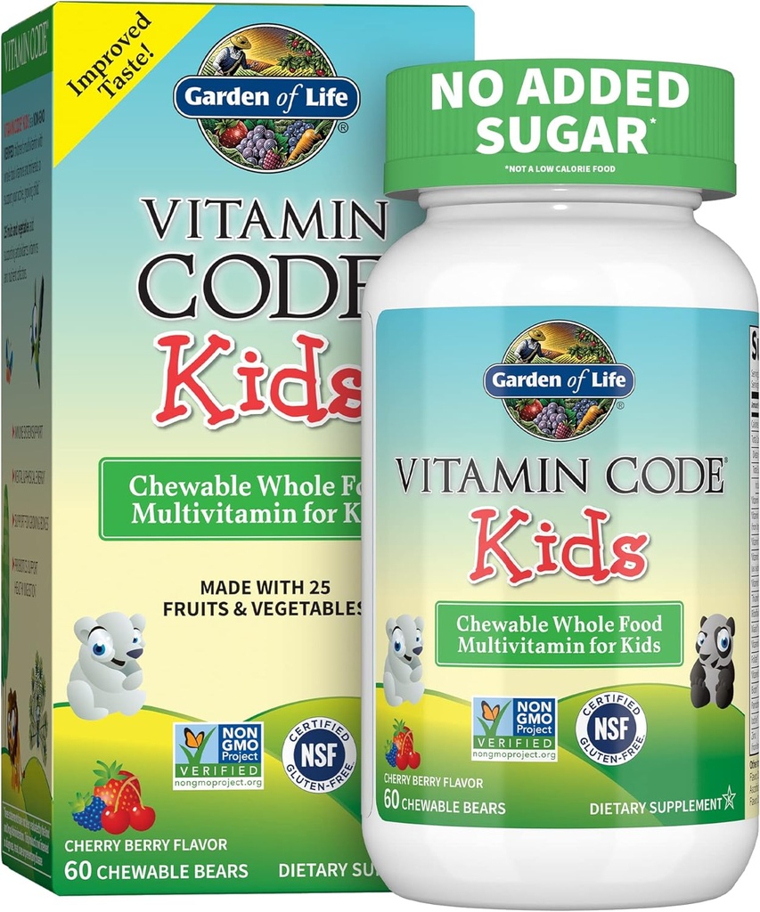 Tuin van het leven Vegetarische Multivitamine Supplement voor kinderen - Vitamine Code Kinderen Kauwbaar Raw Whole Food Vitamine met Probiotica, 60 Kauwbare Beren