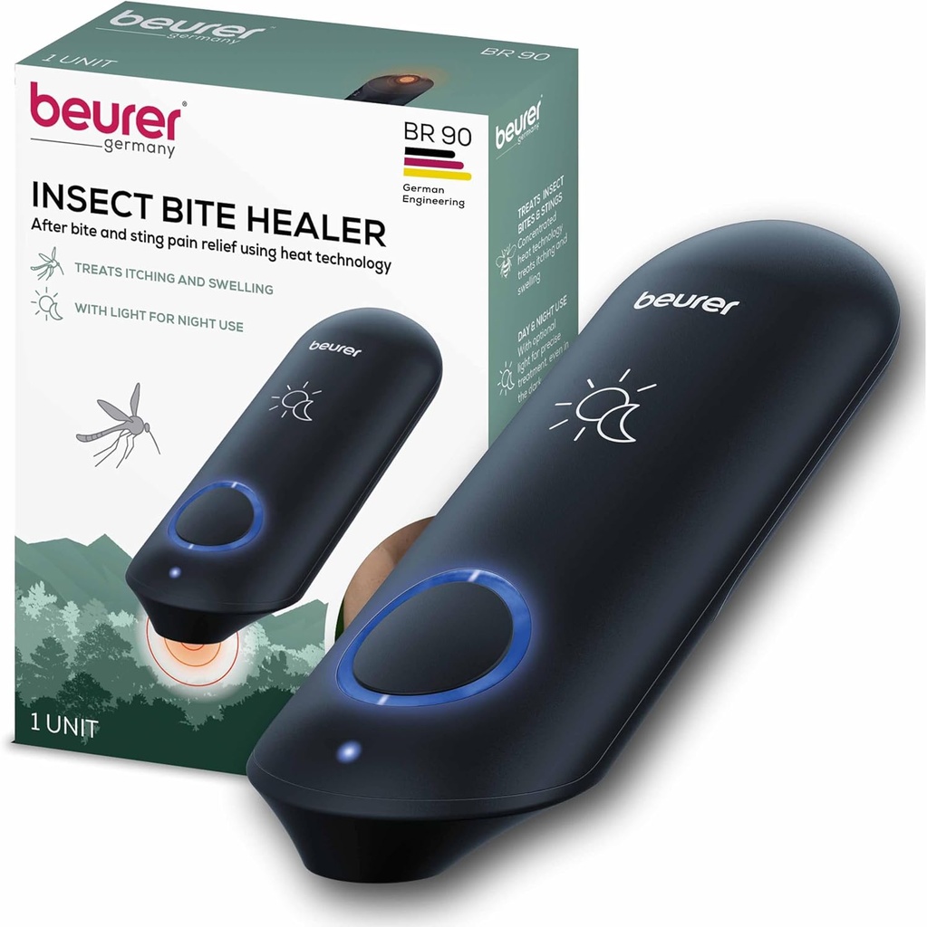 Beurer BR90 Insect Sting en Bite Relief met licht, chemisch-vrije Bug Bite Healer voor dag en nacht, Electronic Heat Device voor After Musquito Bites om jeuk en zwelling te verzachten