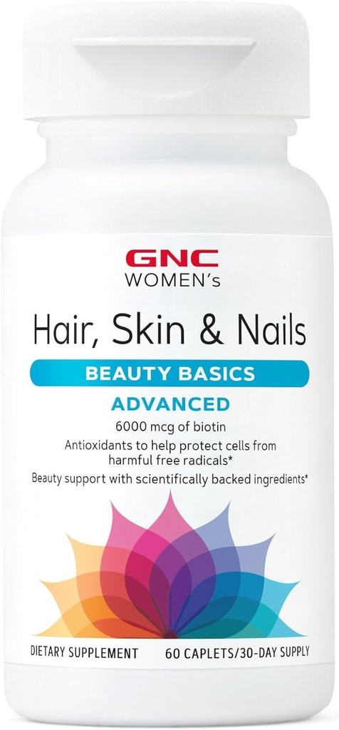 GNC Vrouwen Geavanceerd Haar, Huid & Nagels Dagelijks Multivitamine Blend voor Vrouwen, Klinisch bestudeerd Beauty Support Bevat Biotine, Hyaluronzuur, Collageen, Lutein, 60 Capletten