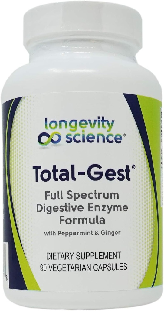Longevity Science: Total Gest Full Spectrum Digestieve Enzyme Formula 90 Vegetarische Capsules