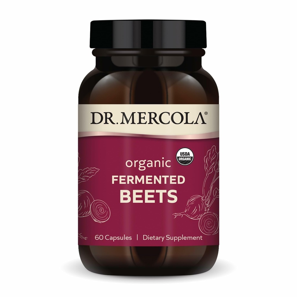 Dr. Mercola Organic Fermented Beets - Nitric Oxid Support - USDA Organic, Non-GMO, Glutenvrije & Sojavrije - 60 capsules