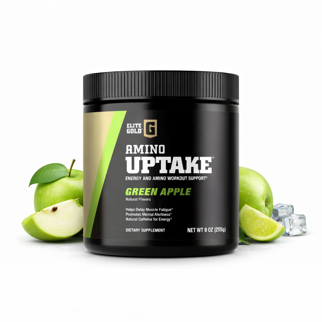 Elite GolElite Gold Amino Uptake, Pomme Verte, Supplément Acid Amino, Augmenter l'énergie, soutenir la récupération musculaire, Beta Alanine, L Citrulline, (30 portions)