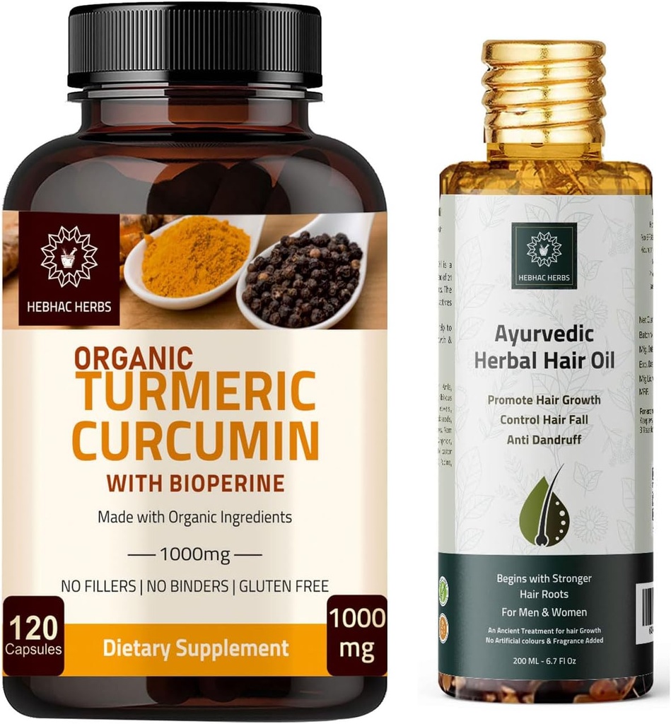 Kurkuma Curcumine Capsules en Ayurvedische plantaardige haarolie