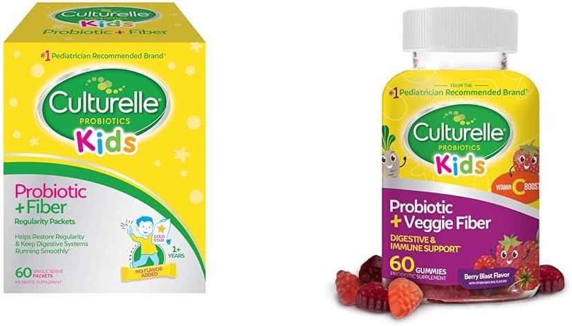 Culturelle Kids Probiotic + Fiber Packets 60 Count & Daily Probiotic Gummies 60 Count - Digestief & Immune Health