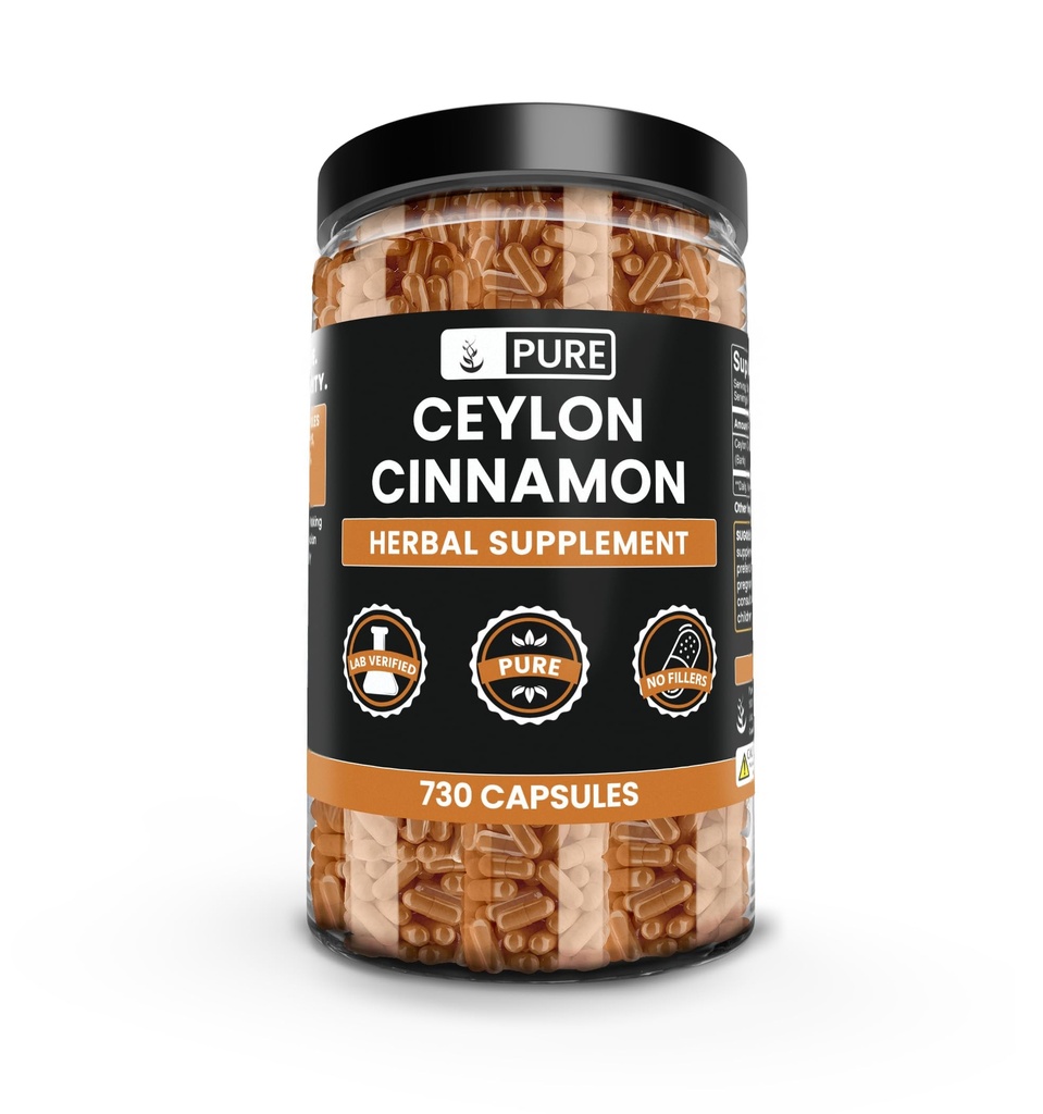 PURE ORIGINEEL INGREDIËNTEN Ceylon Cinnamon (730 capsules) Geen Magnesium of Rijst Fillers, altijd zuiver, Lab geverifieerd