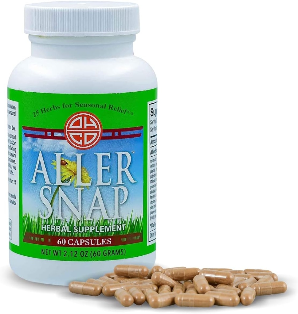 Aller Snap - Chinese kruidensupplement met 25 kruiden voor seizoens-allergie-symptomen, Irritatie - Niet-Drowsy, Niet-Stimulerende, Snelwerkende Natuurlijke Allergie Medicatie - 60 Capsules