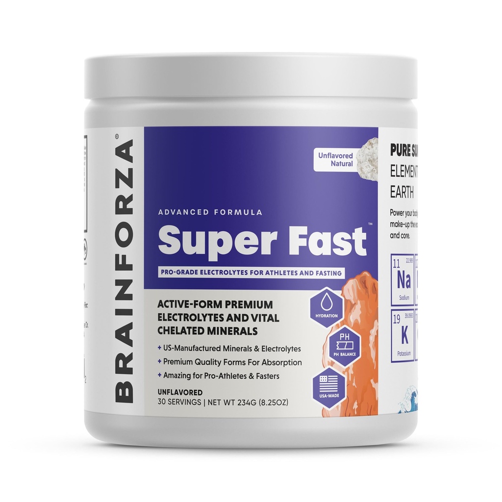 Brain Forza Super Fast Keto Elektrolyten voor het vasten - Premium Elektrolyten, Geen Suiker of Smaak w/Potassium, Natrium, Magnesium, Calcium, Zink, Roze Himalaya Zout, (30srv, Unflavored)