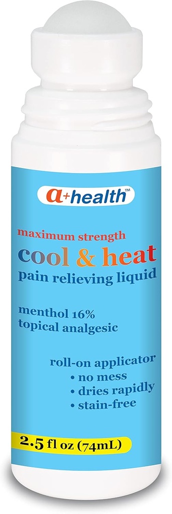 A+Health Cool & Heat Pain Relieving Liquid, Menthol 16%, Maximale sterkte, Roll On, Made in USA, 2,5 fl Ounces (CoolHeat)