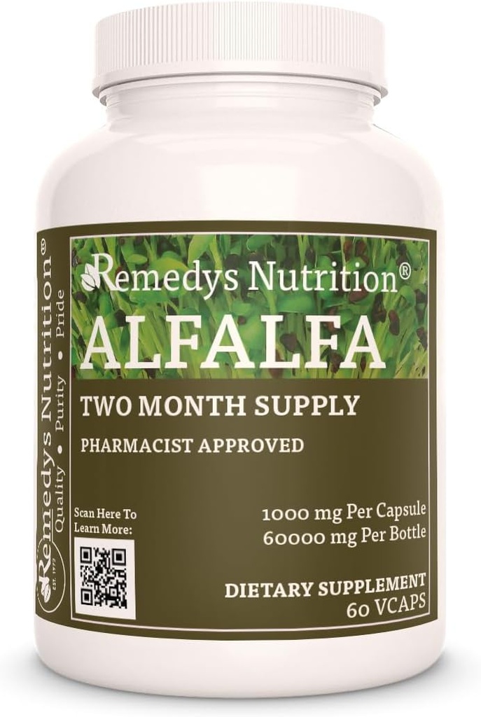 Remedy’s Nutrition Alfalfa - 1,000 mg, 60 Vegan Capsules Herbal Dietary Supplement - Two Month Supply