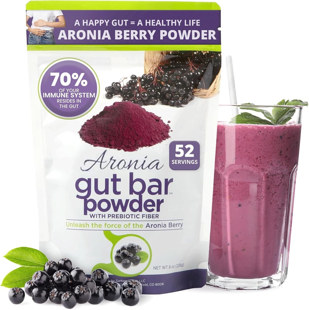Aronia Berry Poudre de 52 portions Soutient la digestion et la santé Gut.