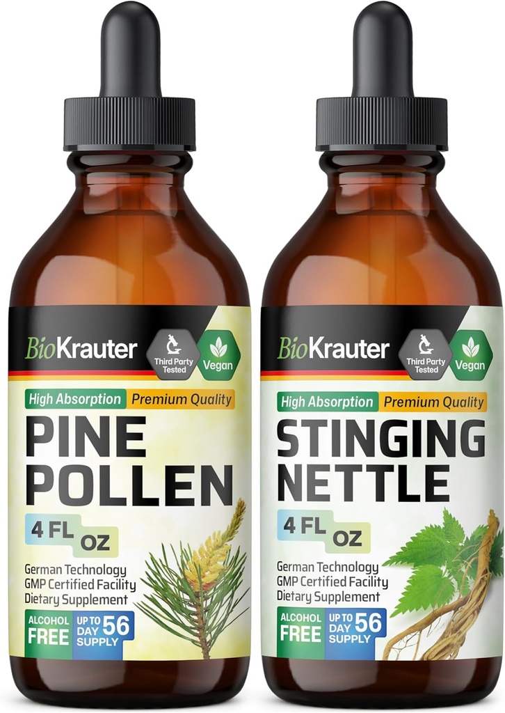 BIO KRAUTER Pine Pollen Tinctuur 4 Fl. Oz. & Stinging Nettle Tinctuur 4 Fl. Oz.