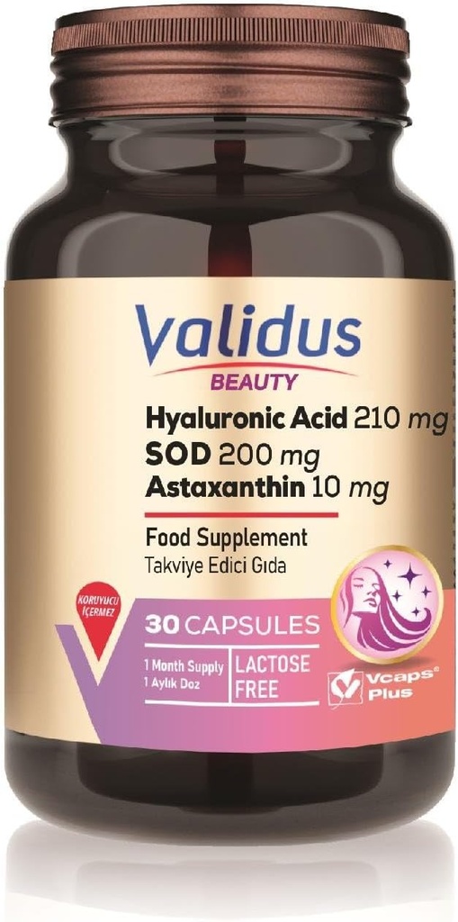 VALIDUS Hyaluronzuur 210 mg + Astaxanthine 10 mg 30 capsules (Vcaps Plus)
