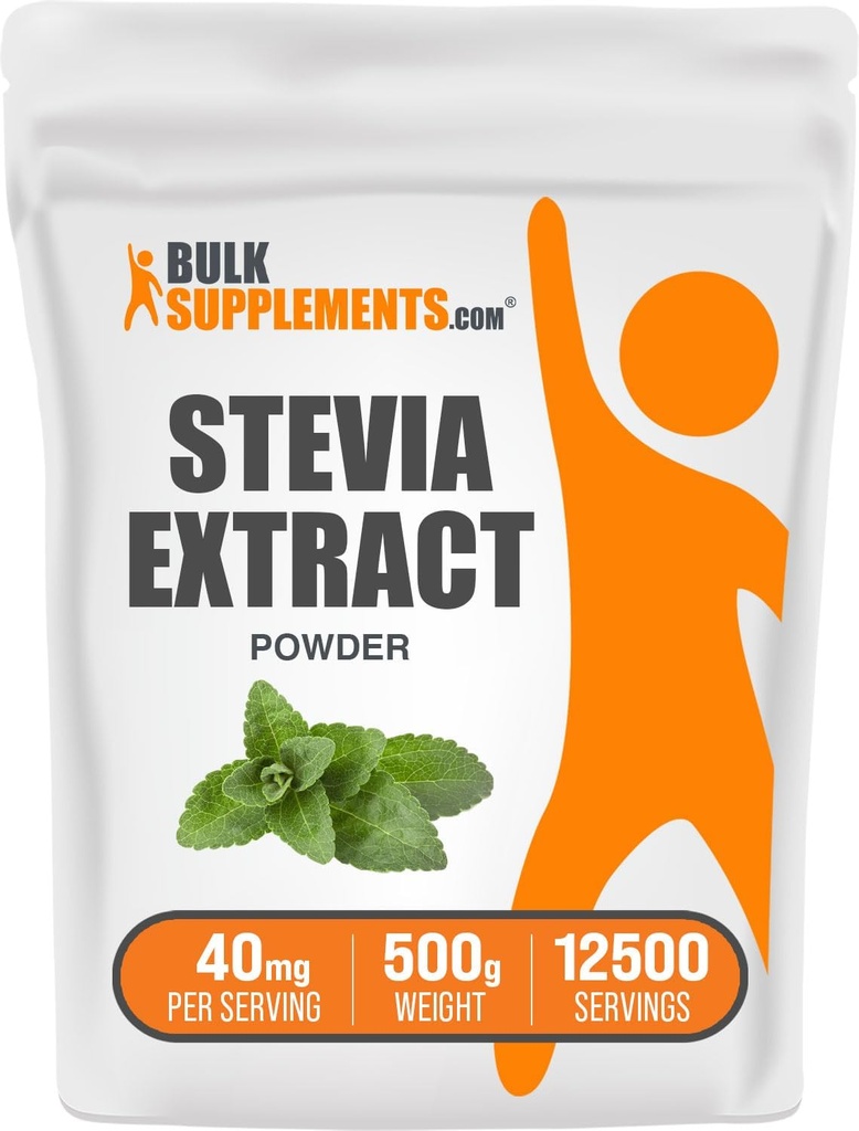 BulkSupplements.com Stevia Extract Powder - Stevia Sweetener - Zero Calorie Sweetener, Glutenvrij, 40mg per portie, 500g (1.1 lbs) (verpakking van 1)