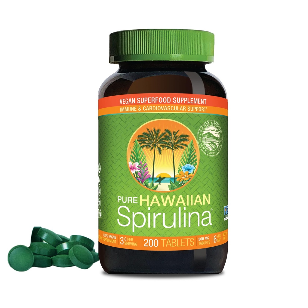 Nutrex Hawaii, Pure Hawaiian Spirulina 500 mg, Veganistan, ondersteunt immuunsysteem, hart, cellen en energie, 200 tabletten