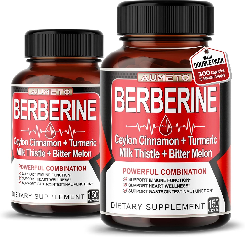 Berberine Supplement - Enhanced with Ceylon Cinnamon, Turmeric, Milk Thistle, Bitter Melon for Digestion, Immunity & Weight Managament Support (150 Count (Pack of 2))