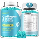 2 Pack Biotin Gummies met Collageen, Keratine, Hyaluronzuur, Vitamine voor de huid, haargroei, Nails, Vrouwen Mannen Volwassenen Kinderen - Blueberry Flavored, 120 Gummies