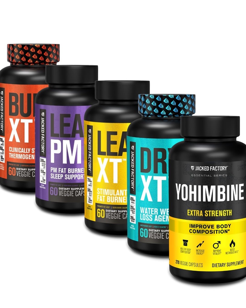 Supplément Thermogénique Fat Burner de l'usine Jacked - Burn-XT Thermogénique et maigre PM nuit Perte de poids Aide au sommeil - Lean-XT Fat Burner sans caféine, capsules Yohimbine, diurétique XT sec
