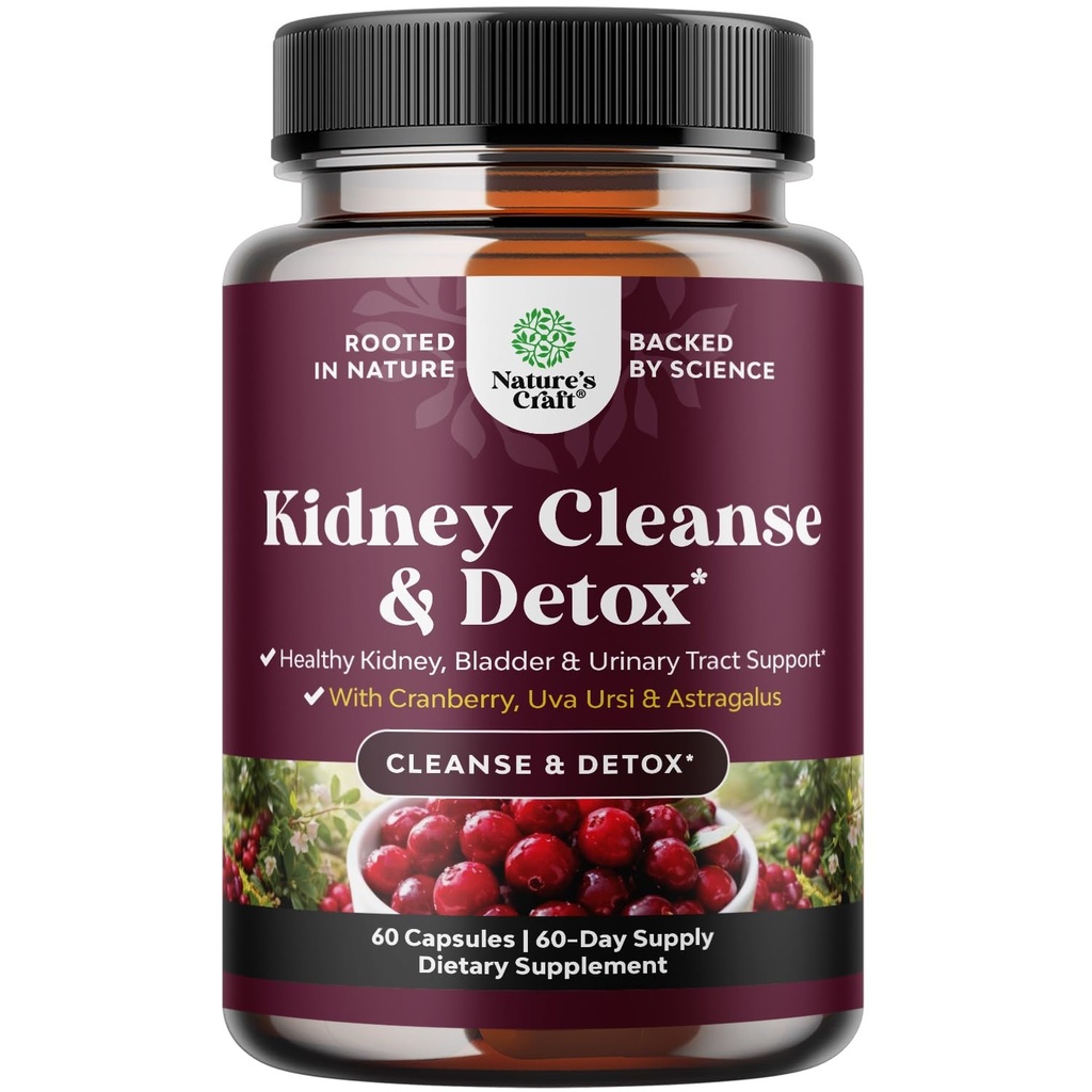 Geavanceerde Nierondersteuning Supplement - Nierreiniging Detox & Reparatie Cranberry Extract Capsules met Uva Ursi, Stinging Nettle & Astragalus voor Niergezondheid - Urinaire Tract Health - 60 Caps
