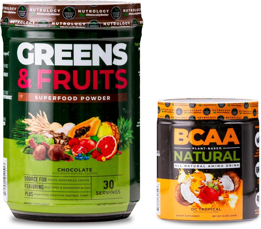 Nutrologie Groenen & vruchten Poeder-natuurlijk geproduceerd Superfood, Chocolade (30 Servingen) BCAA Natuurlijke, plantaardige BCAA poeder, Oranje Kokossmaak (30 Servingen)