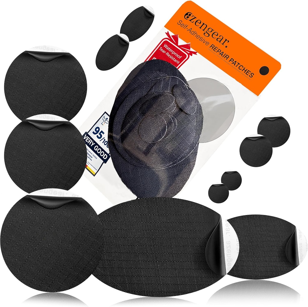 aZengear Repair Patches - Waterdicht, Self-Adhesive, Tear-Cold-Heat-Resistant Polyester Fabric to Fix Down Jacket, Puffer, Snowsuit, Schoen, Tent, PVC, Kleding, Stoffering (zwart)