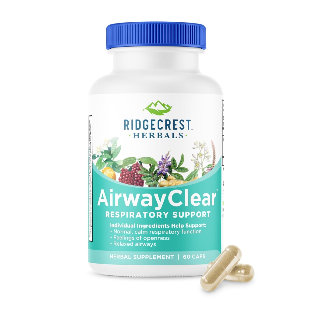 Ridgecrest Herbals AirwayClear, Lung Health and Breathing Support Supplements with Schisandra Fruit, Cassia Bark and Ginger Root, Sinus, Mucus Support, sans gluten (60 capsules végétaliennes, 30 portions)