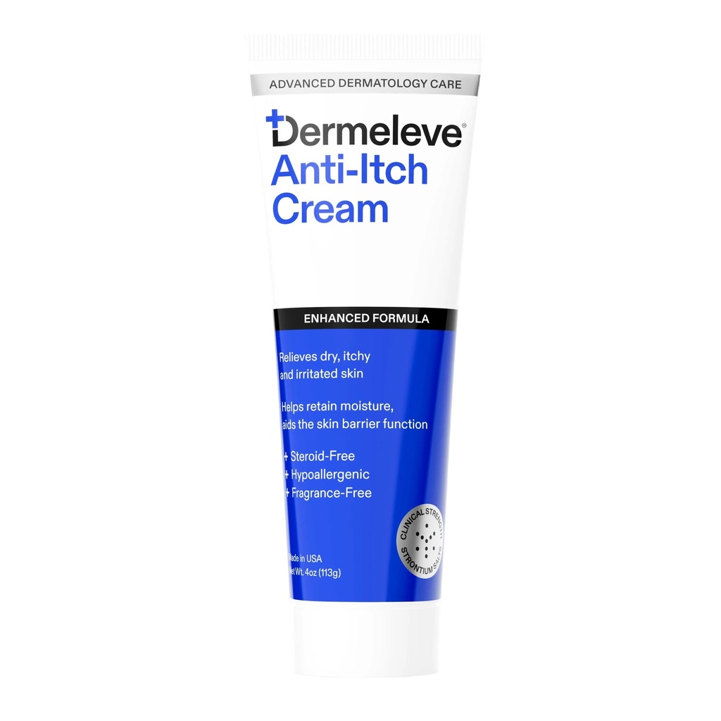 Crème anti-démangeaison sans stéroïdes Dermeleve Extra Strength for Psoriasis, Dermatite séborrhéique, Rash virale, Bug Bites, Allergie, Urgie chronique, Neuropathie (Nerve)