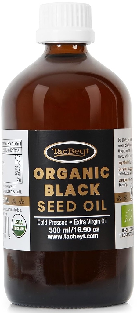 TacBeyt Black Seed Oil, Organic Cold Pressed Liquid, 2% Thymochinon, 100% Original Turkish Black Seed Oil, USDA Certified, Gluten Free, Non GMO, Cold-Pressed, (Original 16.90 Fl Oz)