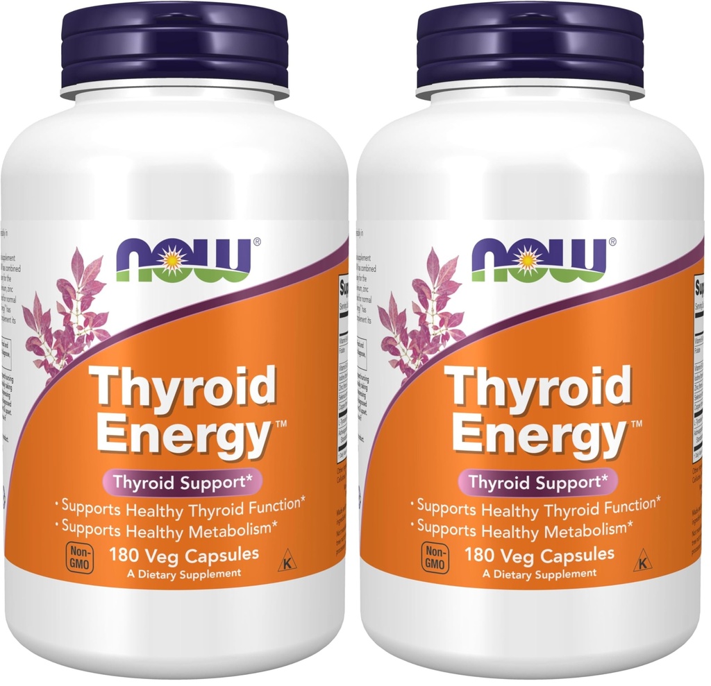NOW Foods Supplements, Thyroid EnergyTM, Jodium en Tyrosine Plus Selenium, Zink en Koper, 180 Veg Capsules (verpakking van 2)