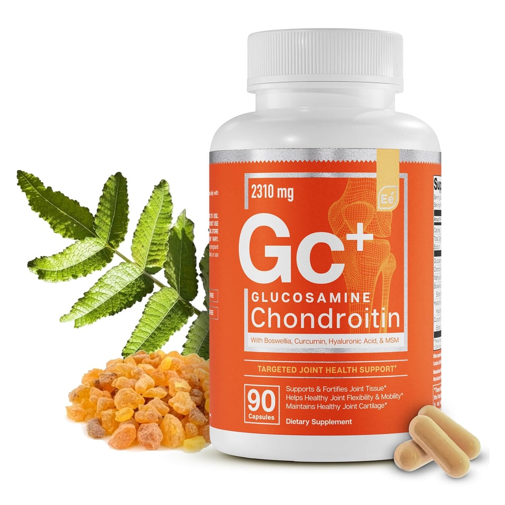 Essentiële elementen Glucosamine Chondroitin MSM Boswellia Serrata Hyaluronzuur supplement Gezamenlijke ondersteuning Antioxidant supplement voor flexibiliteit - 90 capsules