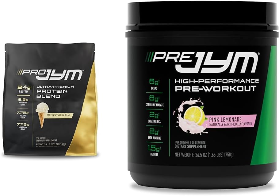 PRO JYM 45 Servings Tahitian Vanilla + PRE JYM 30 Servings Pink Lemonade Pre-Workout Powder Bundle