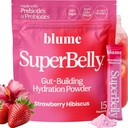 Blume New SuperBelly Gut Health and On-The-Go Hydration Packets, Sugar-Free, with Prebiotics, Probiotics, Apple Cider Vinegar, Vitamine C, and Electrolytes, Strawberry Hibiscus, 15 Sticks