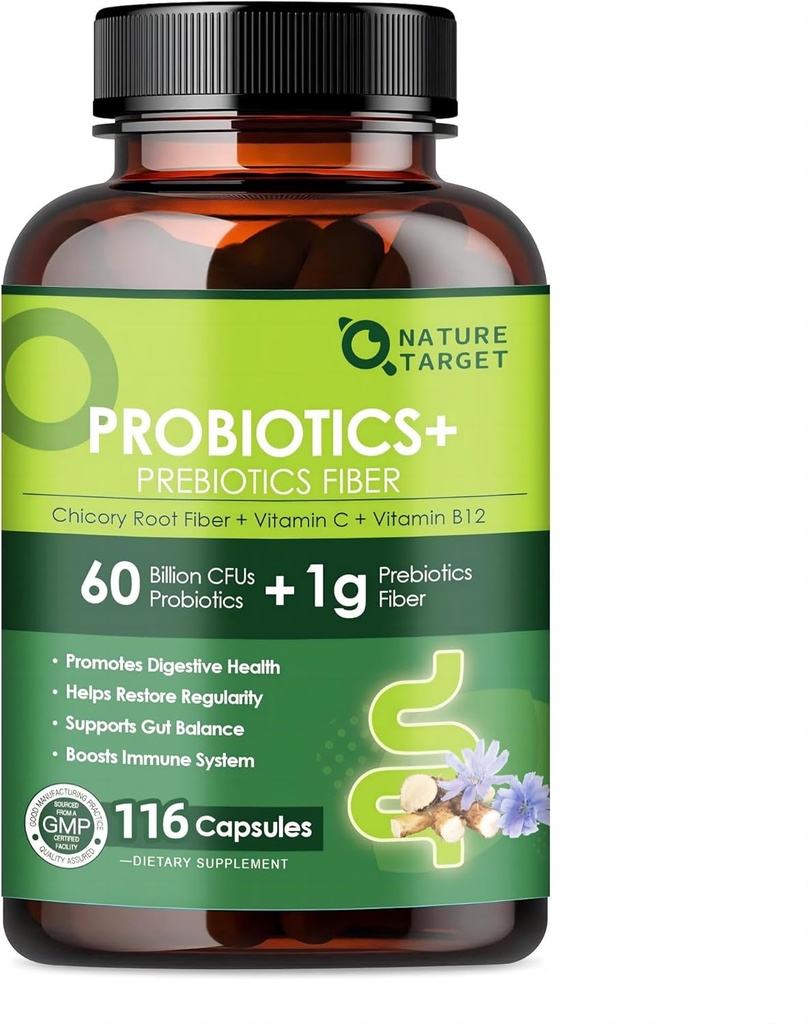 Probiotica voor vrouwen Digestieve gezondheid met prebiotische vezels - Fiber Supplement met 60 miljard Probiotica voor Regularity & Gut Cleanse - Ondersteunt Occasional Constipatie - 116 Veggie Capsules