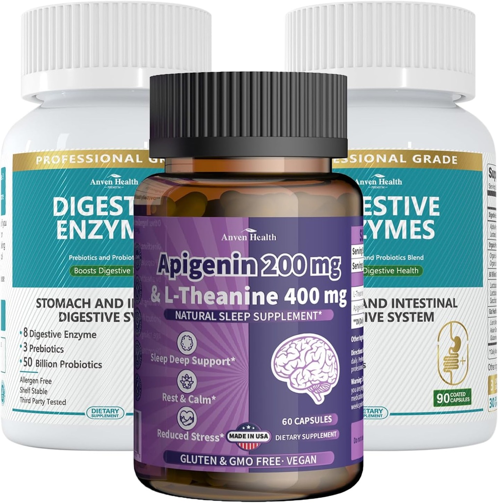 Apigenine met L-Theanine + Digestieve Enzymen Wellness Bundle 
