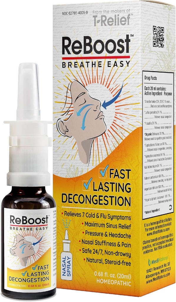 ReBoost Ademhaling Eenvoudige decongestie Neusspray Snelwerkende koude en griep Symptoom Relief Natuurlijke Homeopathische Ingrediënten helpen kalmeren Congestie, Hoofdpijn en Sinusdruk - 0,68 oz