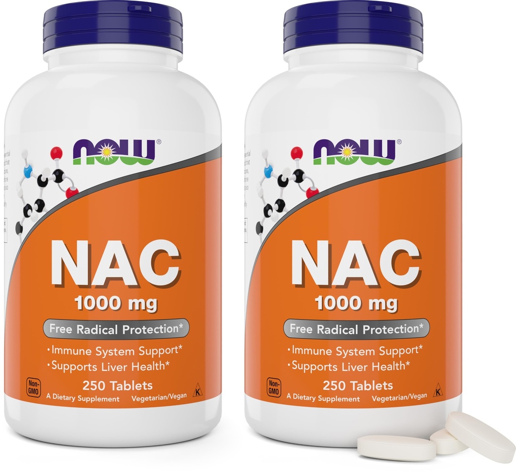 NOW Foods NAC 1.000 mg, 250 tabletten (verpakking van 2 tabletten), N-Acetyl-Cysteine supplement, 1000 mg (1 gram) per tablet - Vegetarisch, niet-GMO