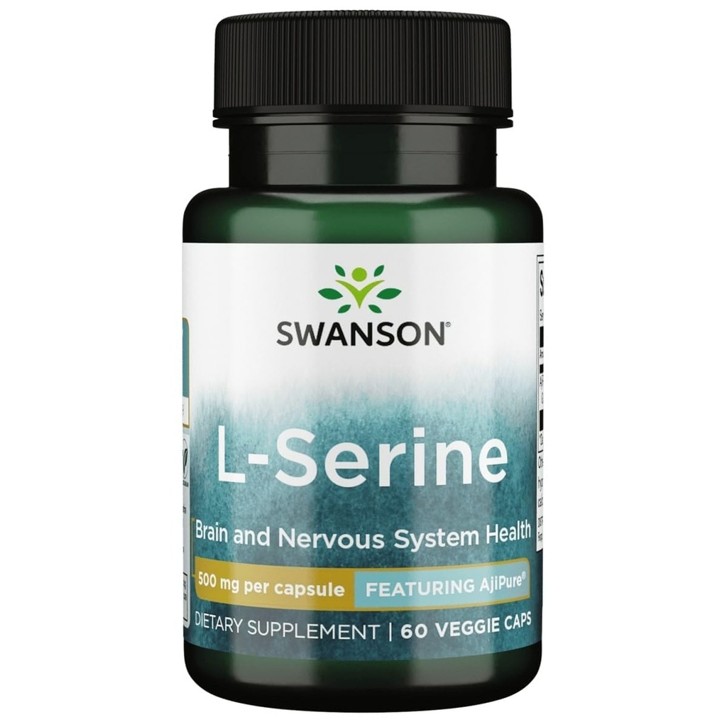 Swanson Ajipure L-Serine Pharmacecal USP Grade High Purity Amino Acid Supplement Fonction cognitive Santé du cerveau 500 mg 60 Capsules de légumes