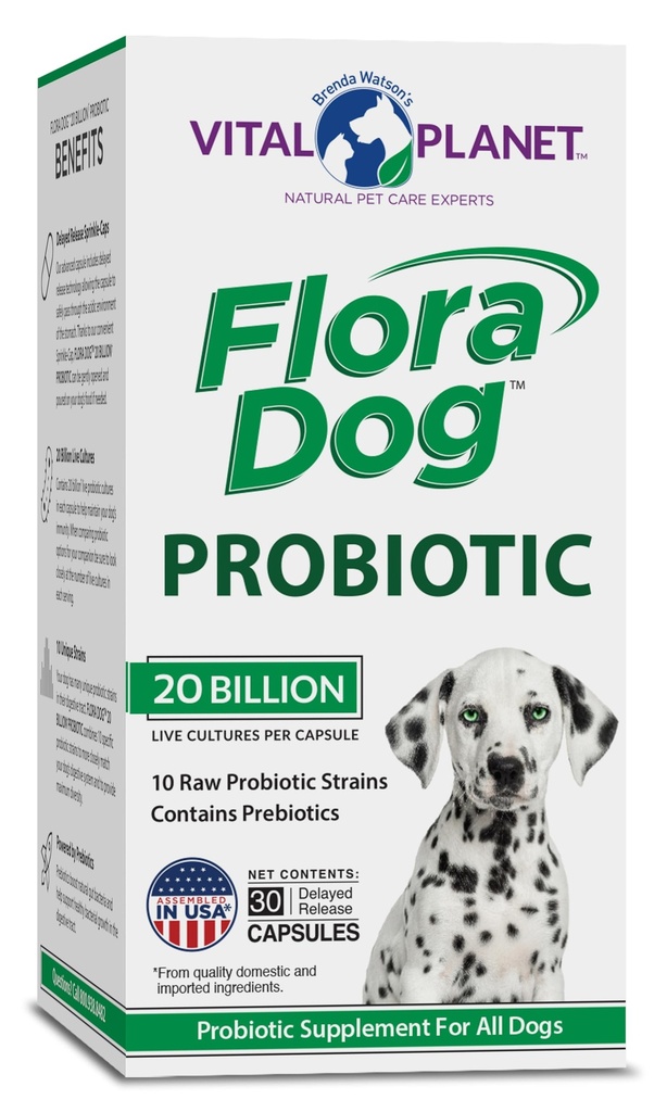 Vital Planet - Flora Dog Probiotic Capsules Supplement met 20 Miljard Culturen en 10 Strains, Hoge Potentie Immune en Digestieve Ondersteuning Probiotica voor honden, 30 Vertraagde Release Capsules