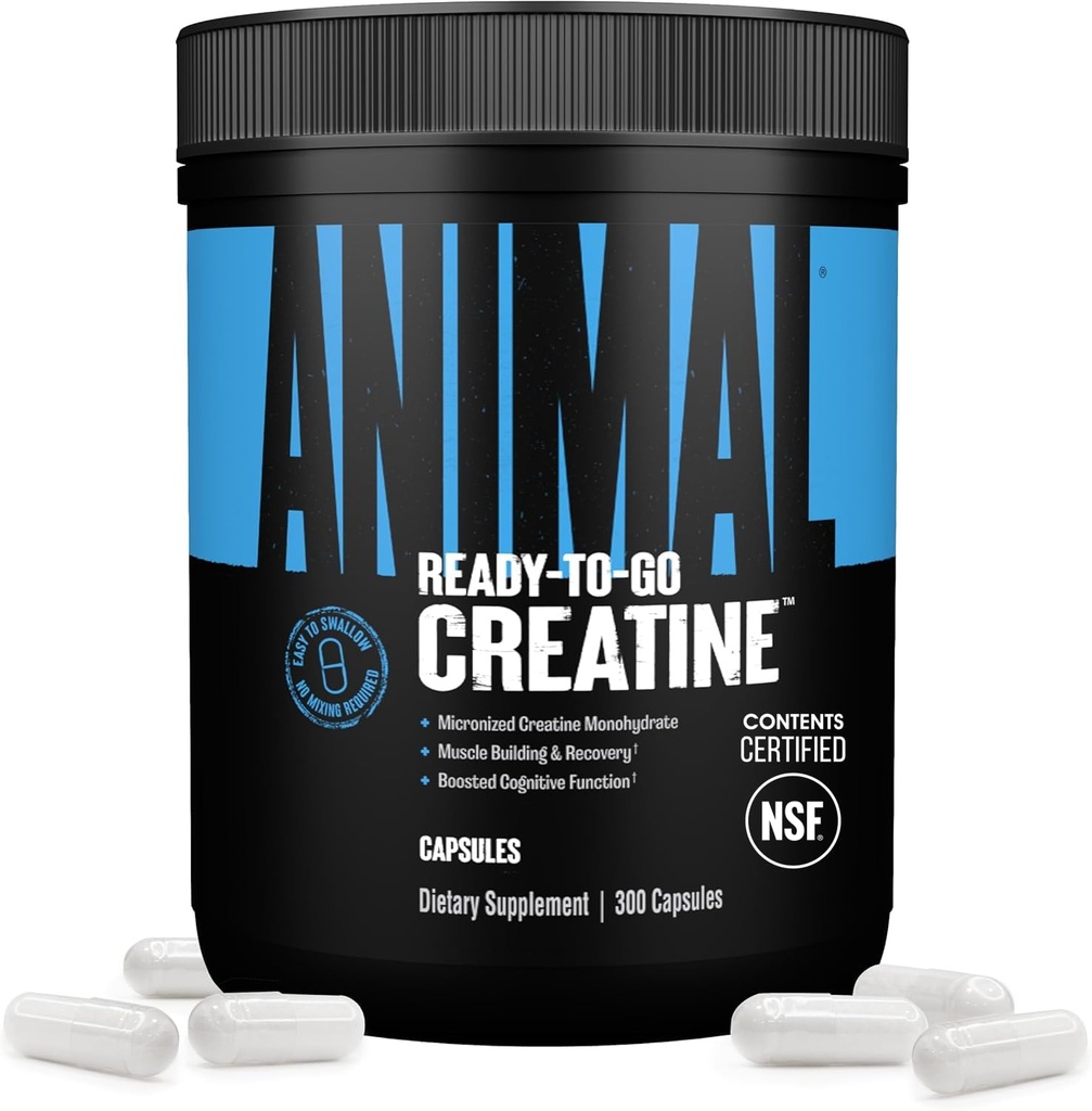 Capsules monohydratées de créatine micronisée animale - 300 capsules, 2500mg par portion pour soutenir la croissance musculaire, l'endurance, la production ATP, la fonction cognitive, la force, la récupération et la fatigue musculaire de retard