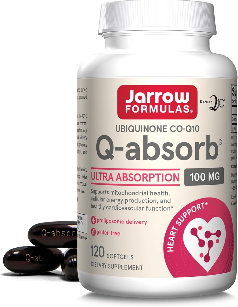 Jarrow Formules Q-Absorb Ubichinon Co-Q10 100 mg, Dieetsupplement, Antioxidant Ondersteuning voor Mitochondriale Gezondheid, Cellular Energy Productie en Cardiovasculaire Gezondheid, 120 Softgels, 120 Day Supply